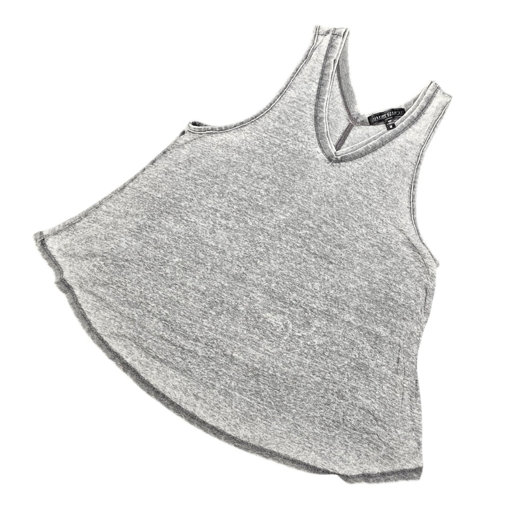 Almost Famous Gray Acid Wash V-Neck Swing Tank Top Women's Medium M Raw Hem Top